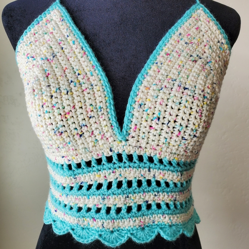 Crochet Beach Crop Top Handmade with Shells Tank